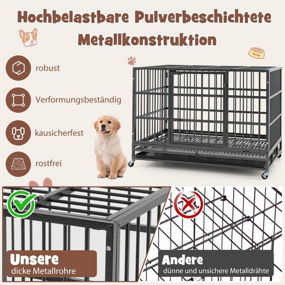 Northix  Cage pour chien pliable avec 2 portes & Rôles et amp; plateau extensible cage de transport caisse de transport 120 x 76 x 90 cm 