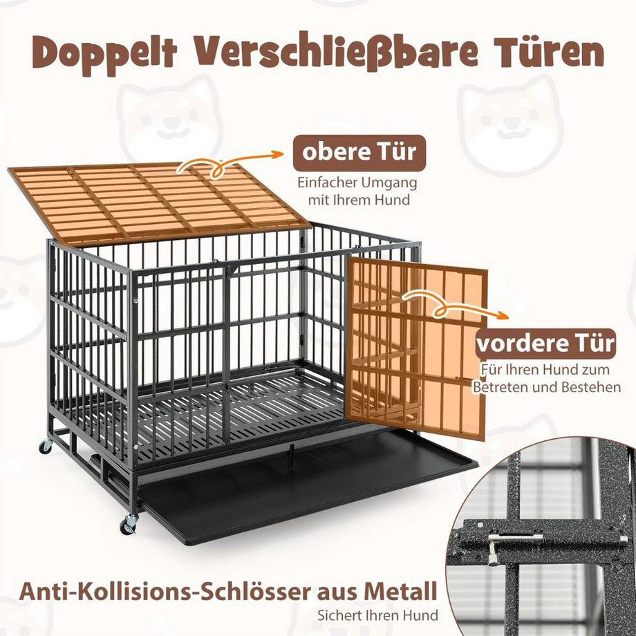 Northix  Cage pour chien pliable avec 2 portes & Rôles et amp; plateau extensible cage de transport caisse de transport 120 x 76 x 90 cm 