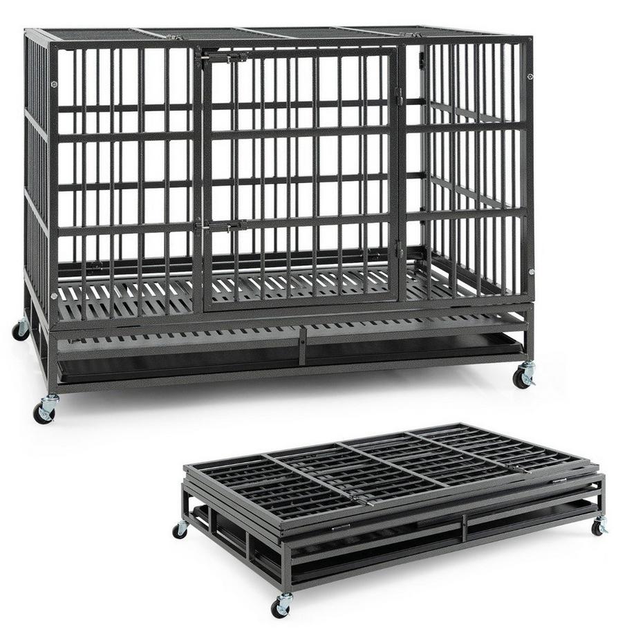 Northix  Cage pour chien pliable avec 2 portes & Rôles et amp; plateau extensible cage de transport caisse de transport 120 x 76 x 90 cm 