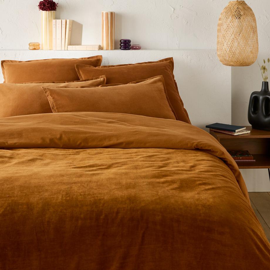 Housse de couette biface velours/coton lavé Noria