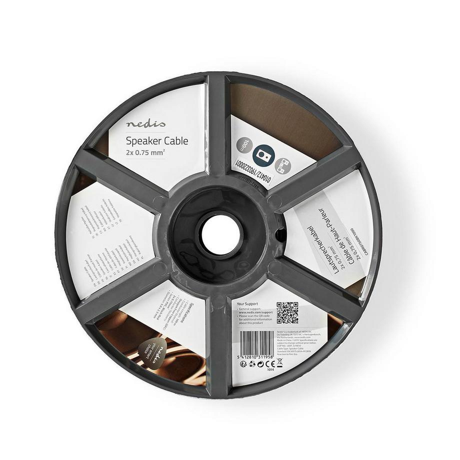 Nedis  Lautsprecherkabel | 2x 0,75 mm² | Kupfer | 100,0 m | Rund | PVC | Rot / Schwarz | Trommel 