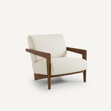 Fauteuil noyer massif et bouclette