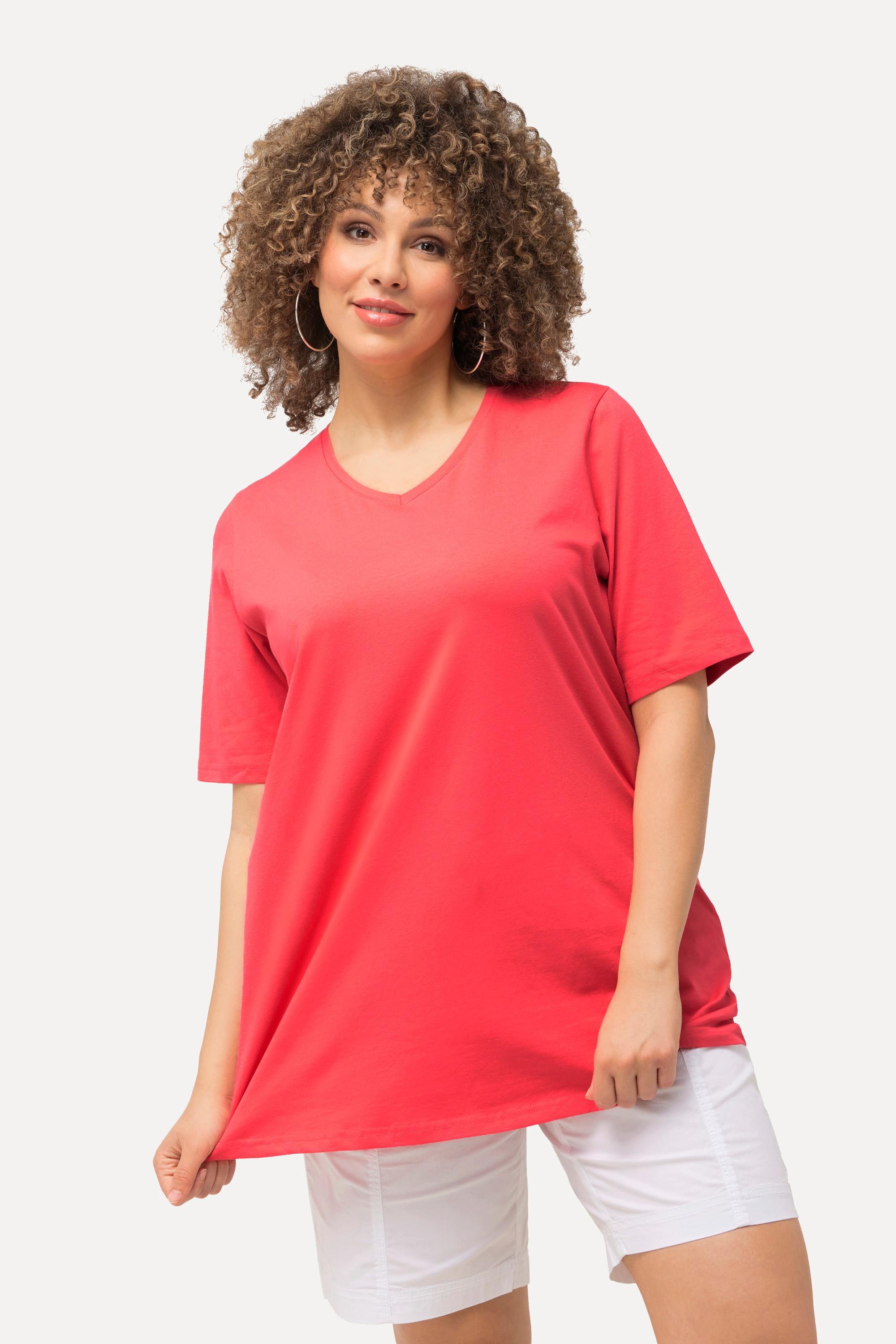 Ulla Popken  T-Shirt, A-Linie, V-Ausschnitt, Halbarm 