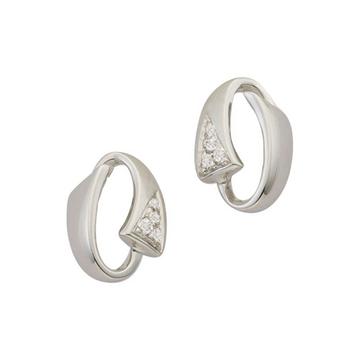 Clous d'oreilles or blanc 750 diamant 0,05ct. 10x7mm