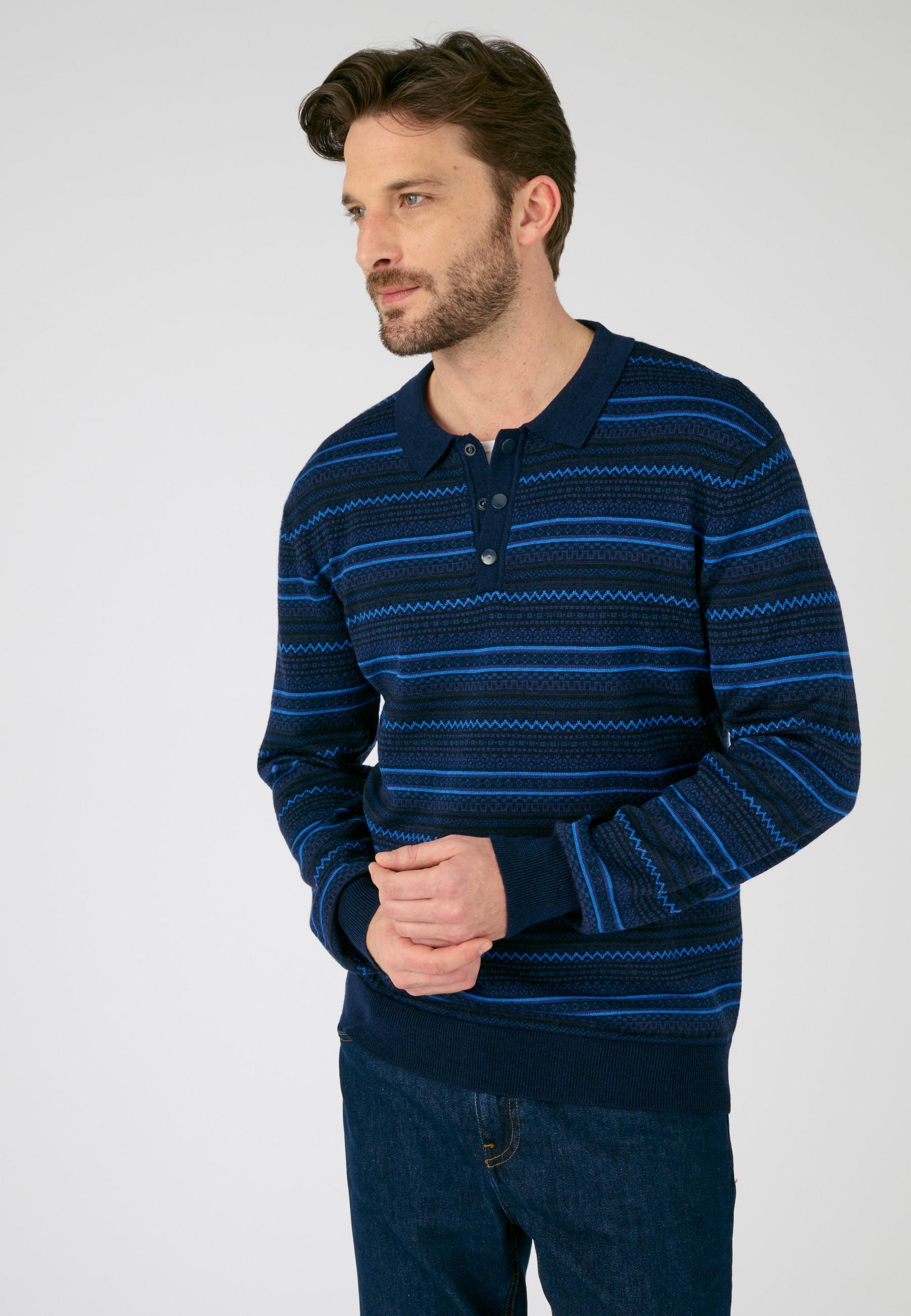 Damart  Pull jacquard rayé à col polo 