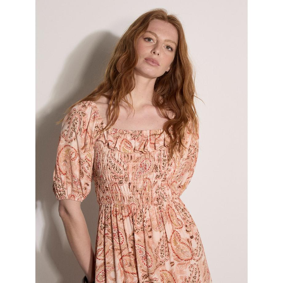 APRICOT Robe Midi Style Laitière Imprimé Cachemire  