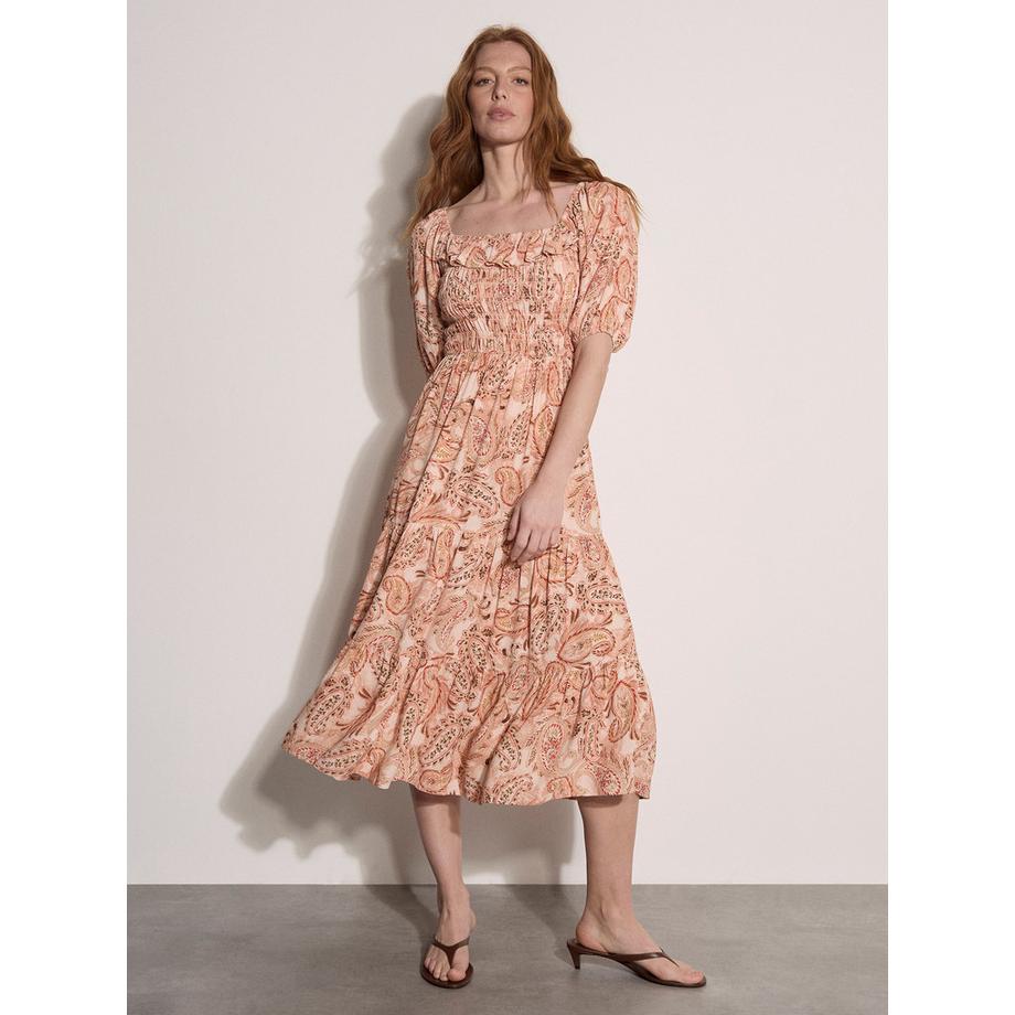 Robe midi à volants à imprimé cache-cœur