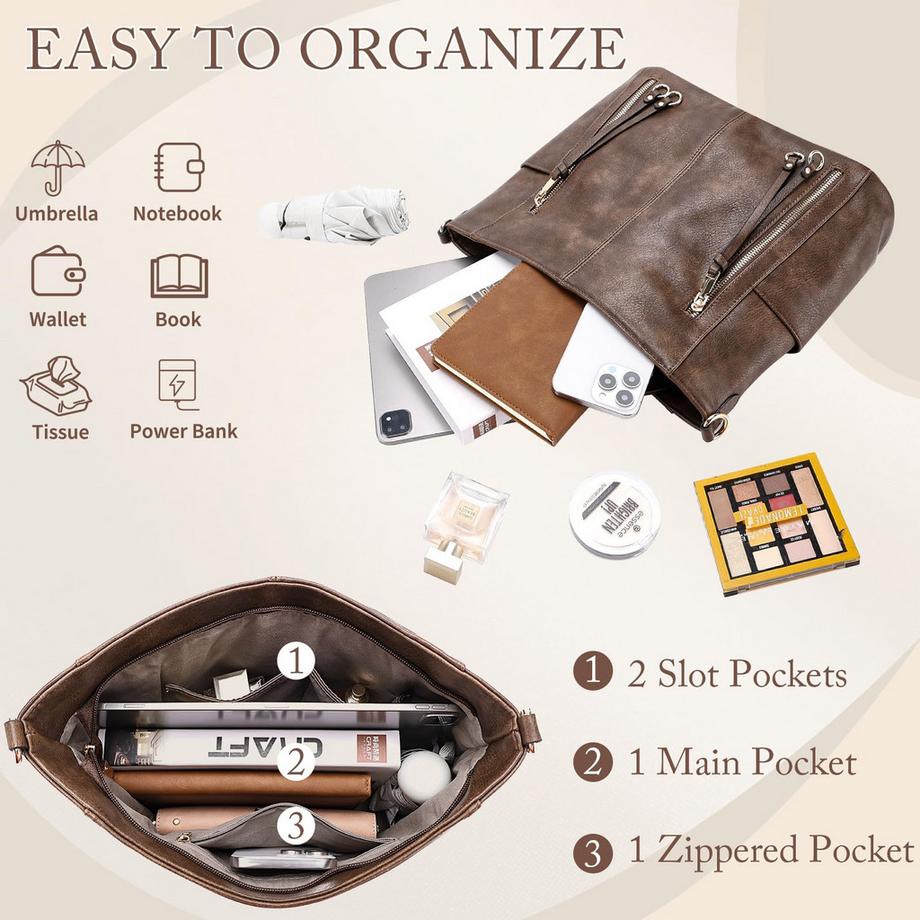 Only-bags.store Grosse Hobo Umhängetasche mit abnehmbarem Gurt und passendem Portemonnaie Set  