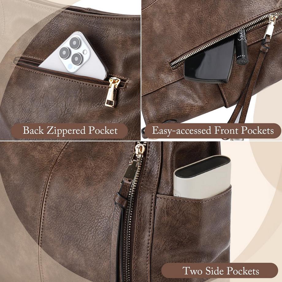 Only-bags.store Grosse Hobo Umhängetasche mit abnehmbarem Gurt und passendem Portemonnaie Set  