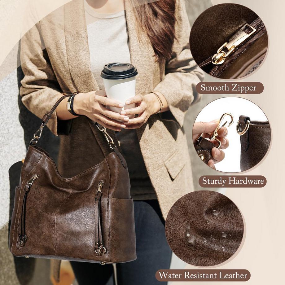 Only-bags.store Grosse Hobo Umhängetasche mit abnehmbarem Gurt und passendem Portemonnaie Set  
