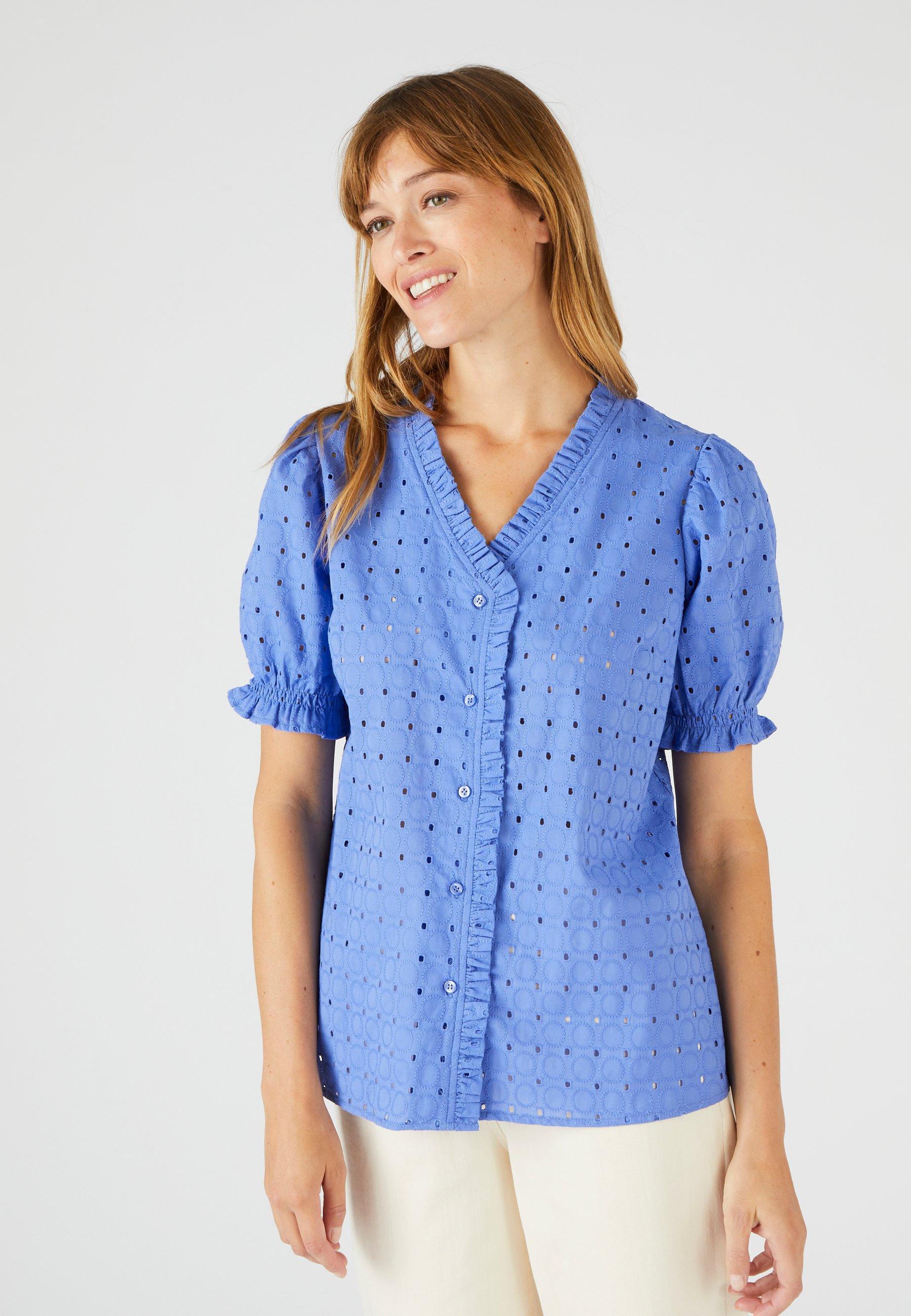 Image of Bluse Mit Lochstickerei. Damen Blau 40