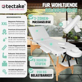 Tectake 3 Zonen Massageliege-Set Daniel mit Polsterung, Rollen und Holzgestell  