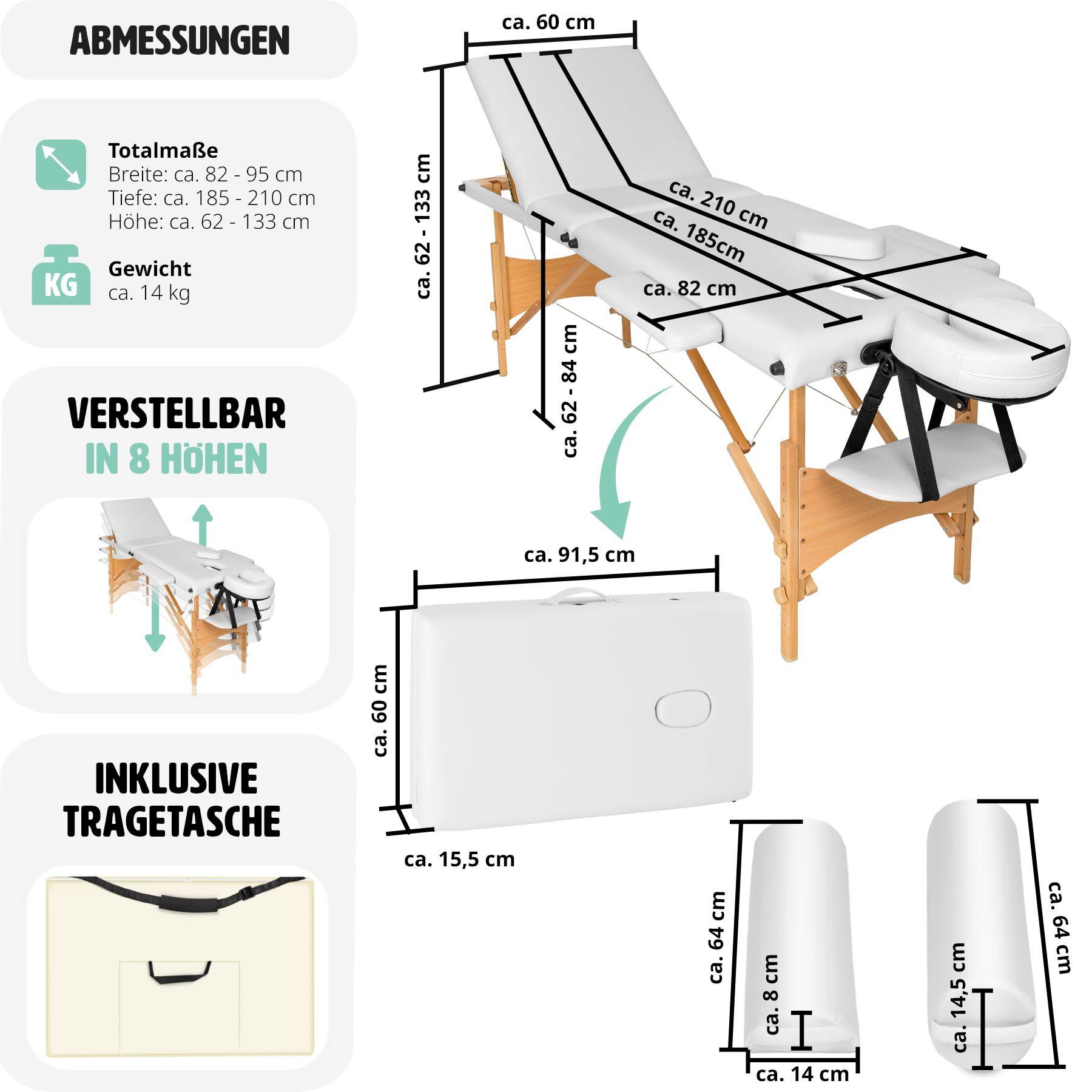 Tectake 3 Zonen Massageliege-Set Daniel mit Polsterung, Rollen und Holzgestell  