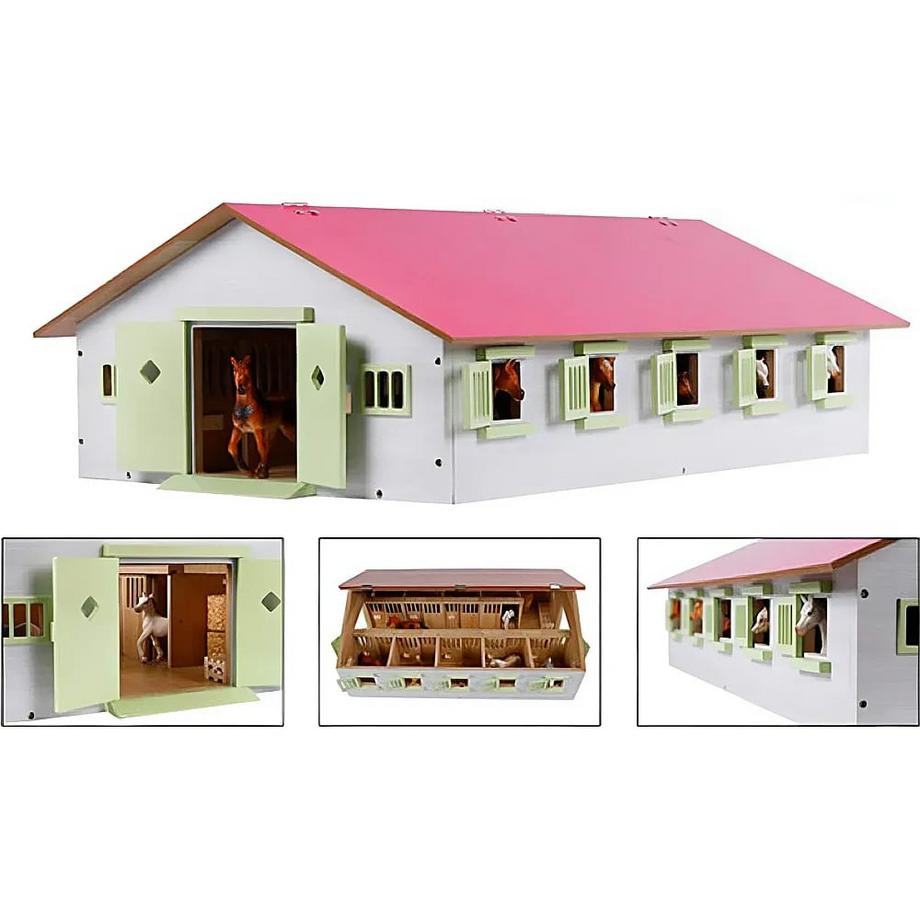 Kids Globe Farming  Farming Pferdestall mit 9 Boxen (1:32) Rosa 