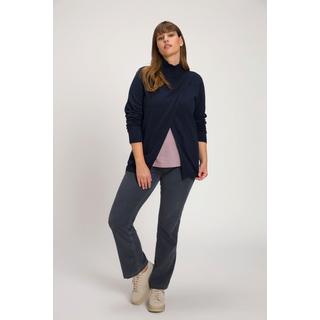 Ulla Popken  Pullover in cotone biologico con orlo con spacco, collo alto e maniche lunghe 