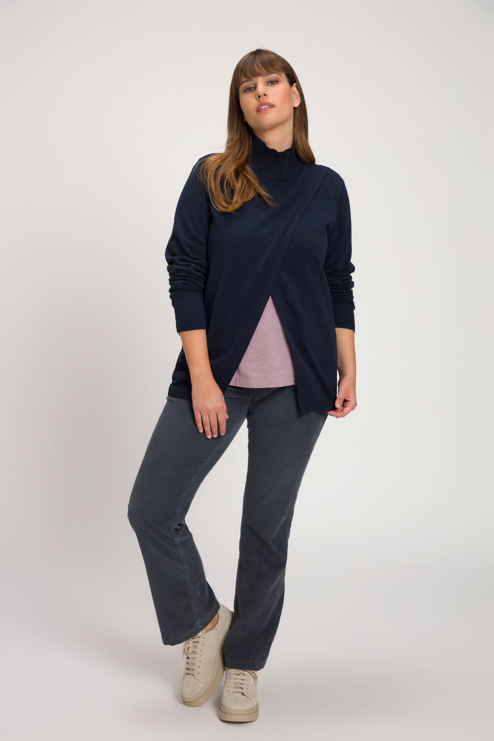 Ulla Popken  Pullover in cotone biologico con orlo con spacco, collo alto e maniche lunghe 