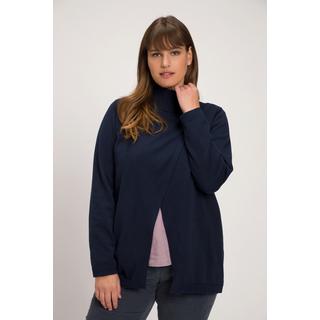 Ulla Popken  Pullover in cotone biologico con orlo con spacco, collo alto e maniche lunghe 