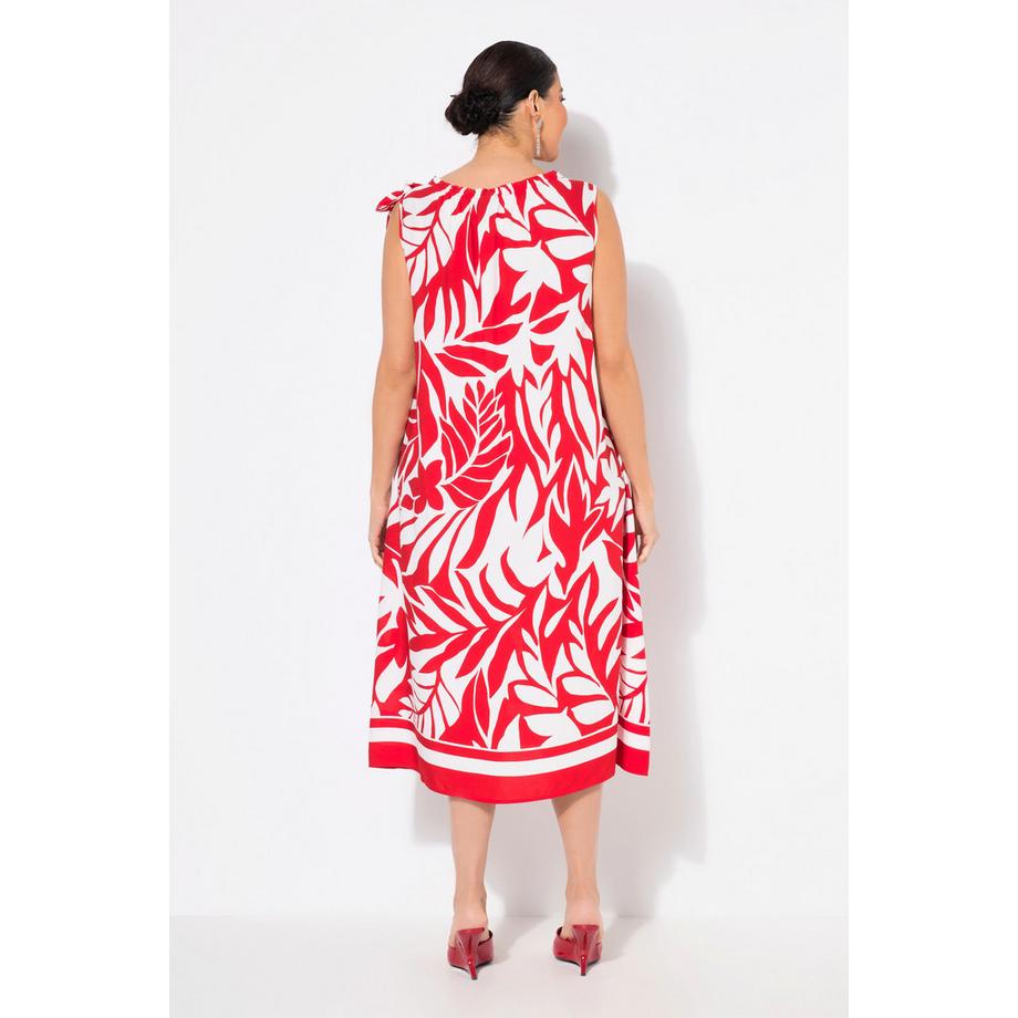 Ulla Popken Abito Midi Stampa Foglie Scollo Rotondo Arricciato Senza Maniche  