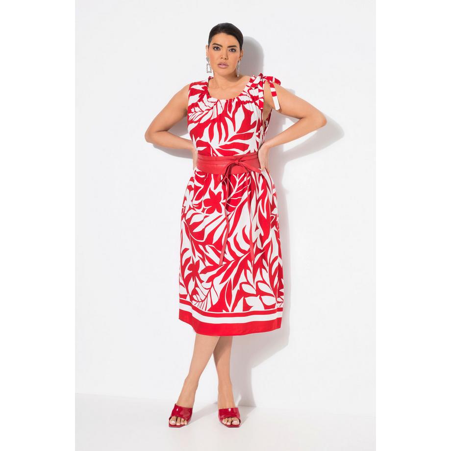 Ulla Popken Abito Midi Stampa Foglie Scollo Rotondo Arricciato Senza Maniche  