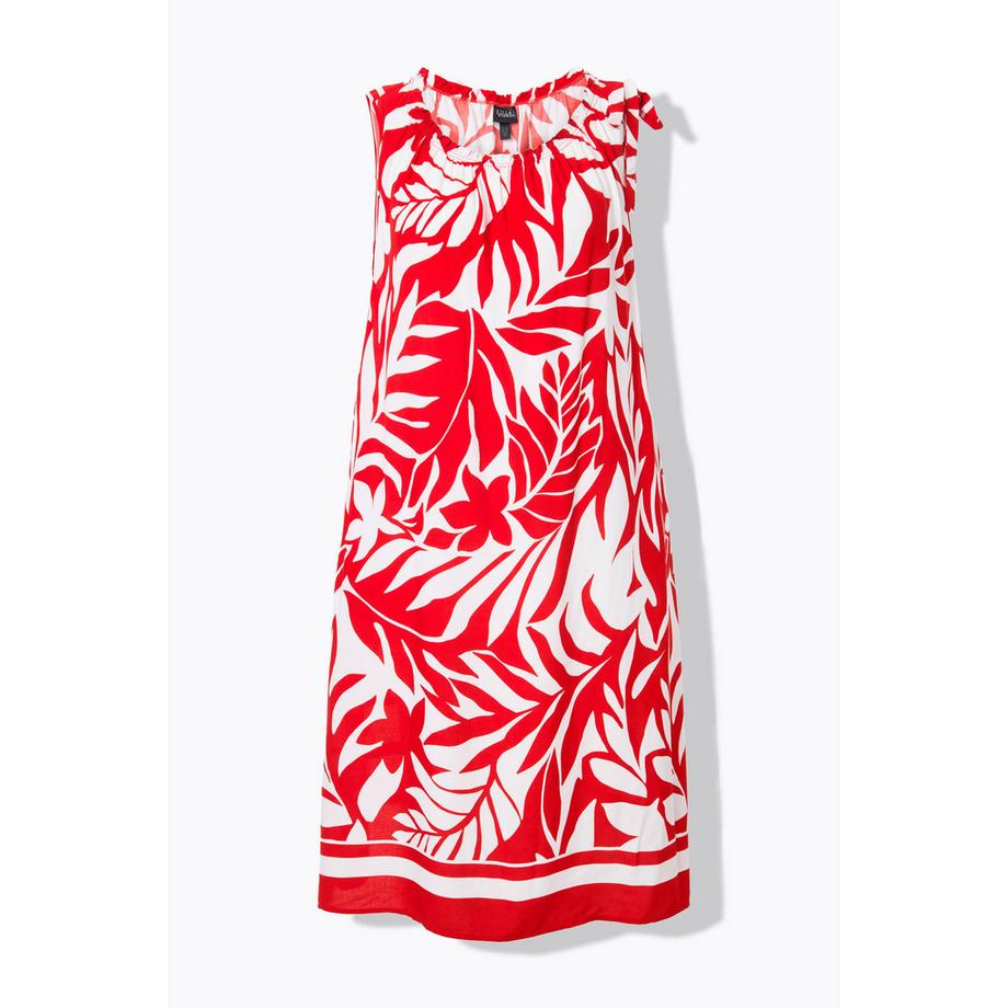 Ulla Popken Abito Midi Stampa Foglie Scollo Rotondo Arricciato Senza Maniche  