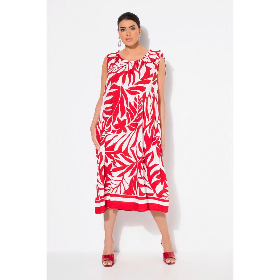 Ulla Popken Abito Midi Stampa Foglie Scollo Rotondo Arricciato Senza Maniche  