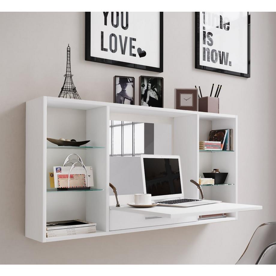 VCM Frisiertisch | Wandtisch mit ausklappbarer Fläche | Maße H. 60 x B. 115 x T. 20 cm | Schminkschrank mit Schublade | Schminktisch - Teala  