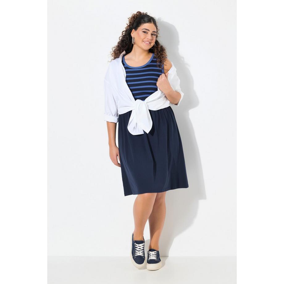 Ulla Popken Abito Jersey a Costine Svasato Senza Maniche Girocollo  