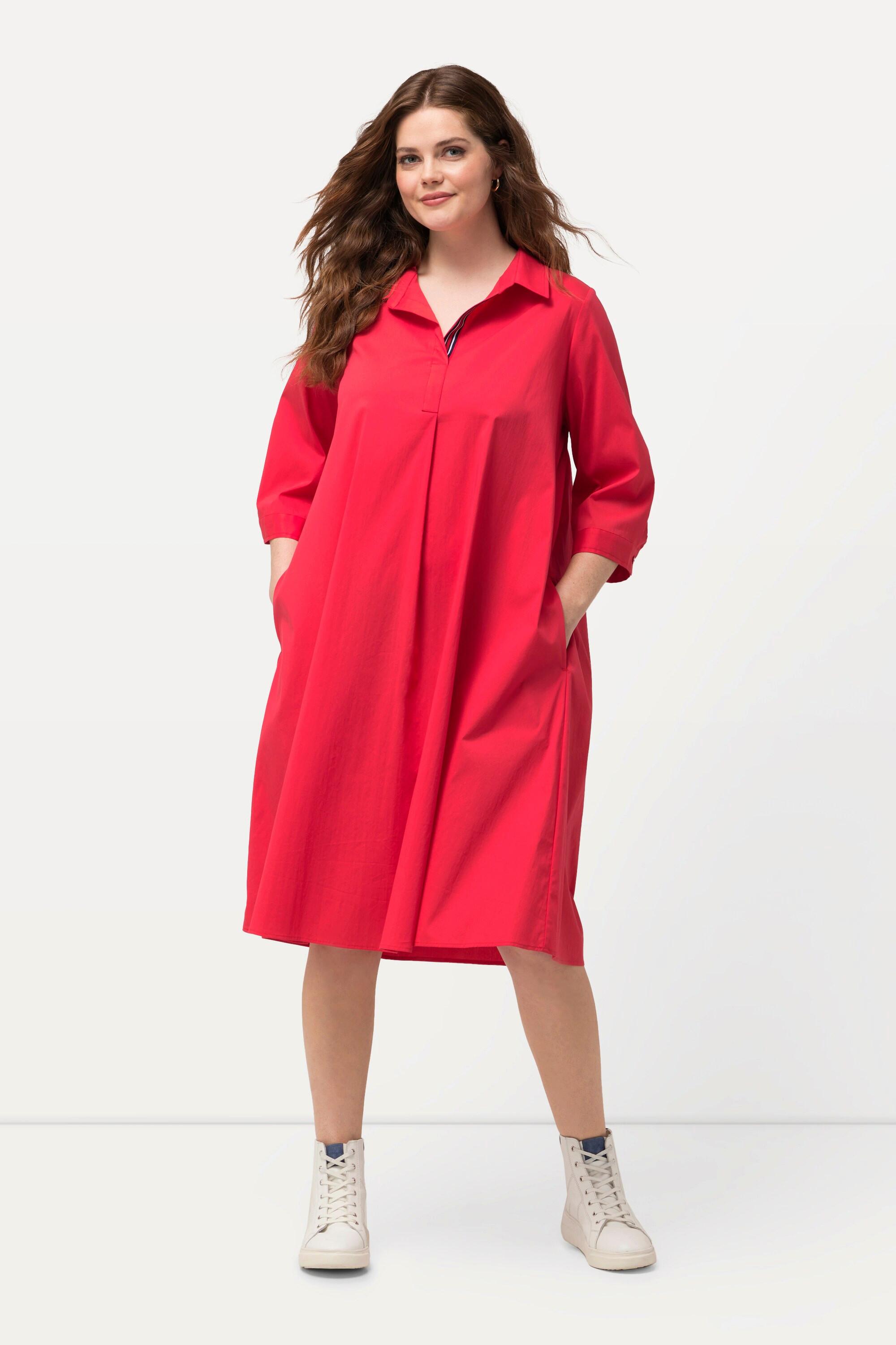 Ulla Popken  Robe tunique à manches 3/4, col chemise - ligne A 