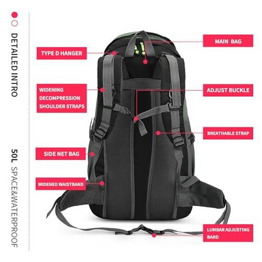Only-bags.store 50L Leichter wasserfester Wanderrucksack  
