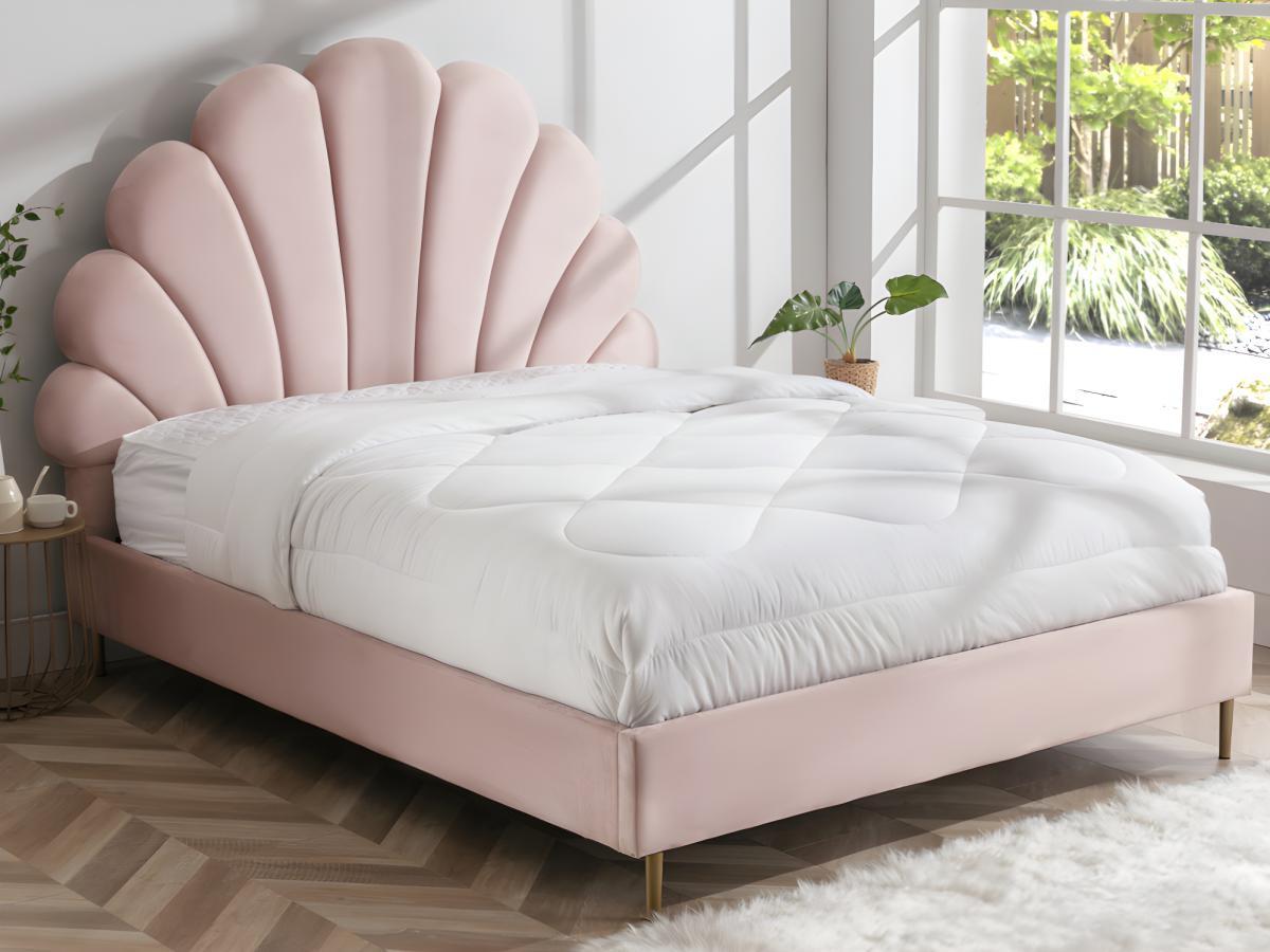 Vente-unique Letto conchiglia 160 x 200 cm Velluto Rosa + Materasso - LIVAYA  