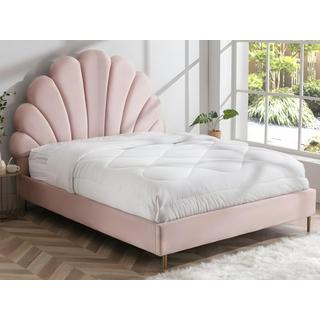 Vente-unique Bett mit Kopfteil in Muschelform + Matratze - 160 x 200 cm - Samt - Rosa - LIVAYA  