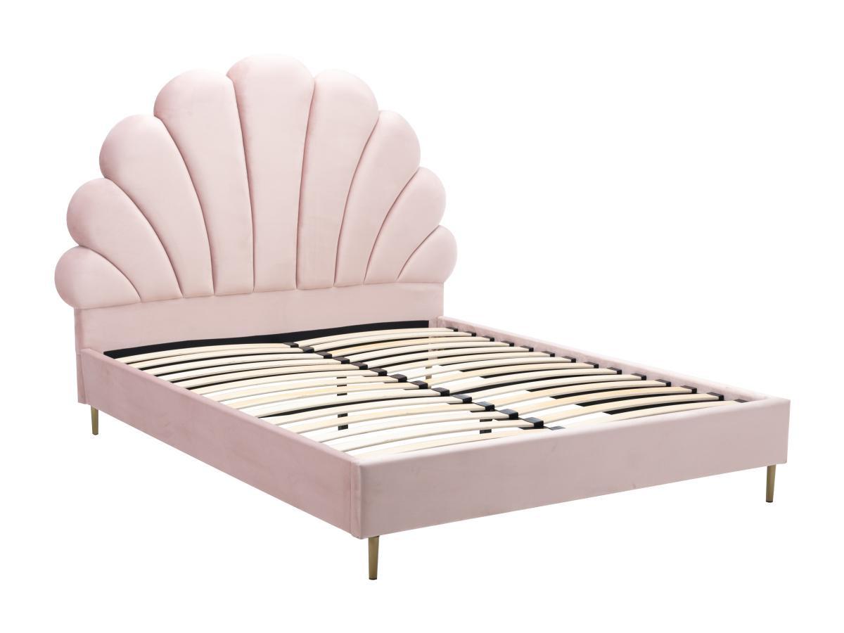 Vente-unique Bett mit Kopfteil in Muschelform + Matratze - 160 x 200 cm - Samt - Rosa - LIVAYA  