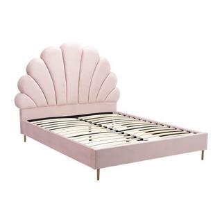 Vente-unique Bett mit Kopfteil in Muschelform + Matratze - 160 x 200 cm - Samt - Rosa - LIVAYA  