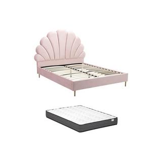 Vente-unique Bett mit Kopfteil in Muschelform + Matratze - 160 x 200 cm - Samt - Rosa - LIVAYA  