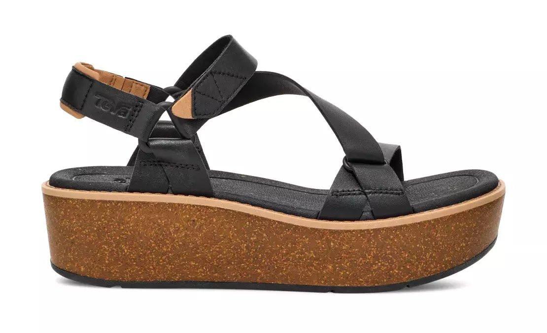 Image of Madera Wedge - Leder Sandale Damen Schwarz 37
