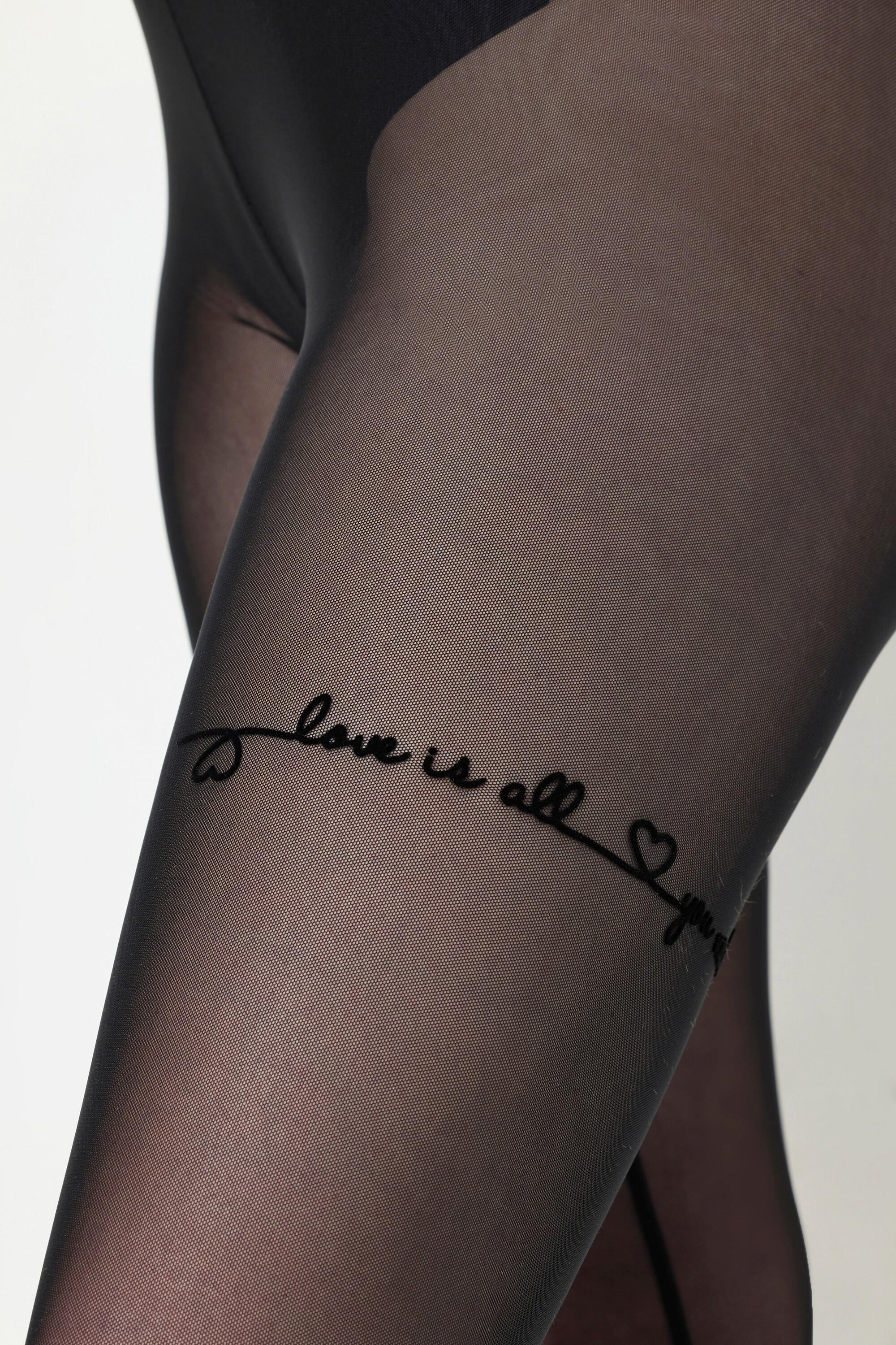 Ulla Popken  Strumpf-Leggings, Love is all, Mesh, Flockdruck 