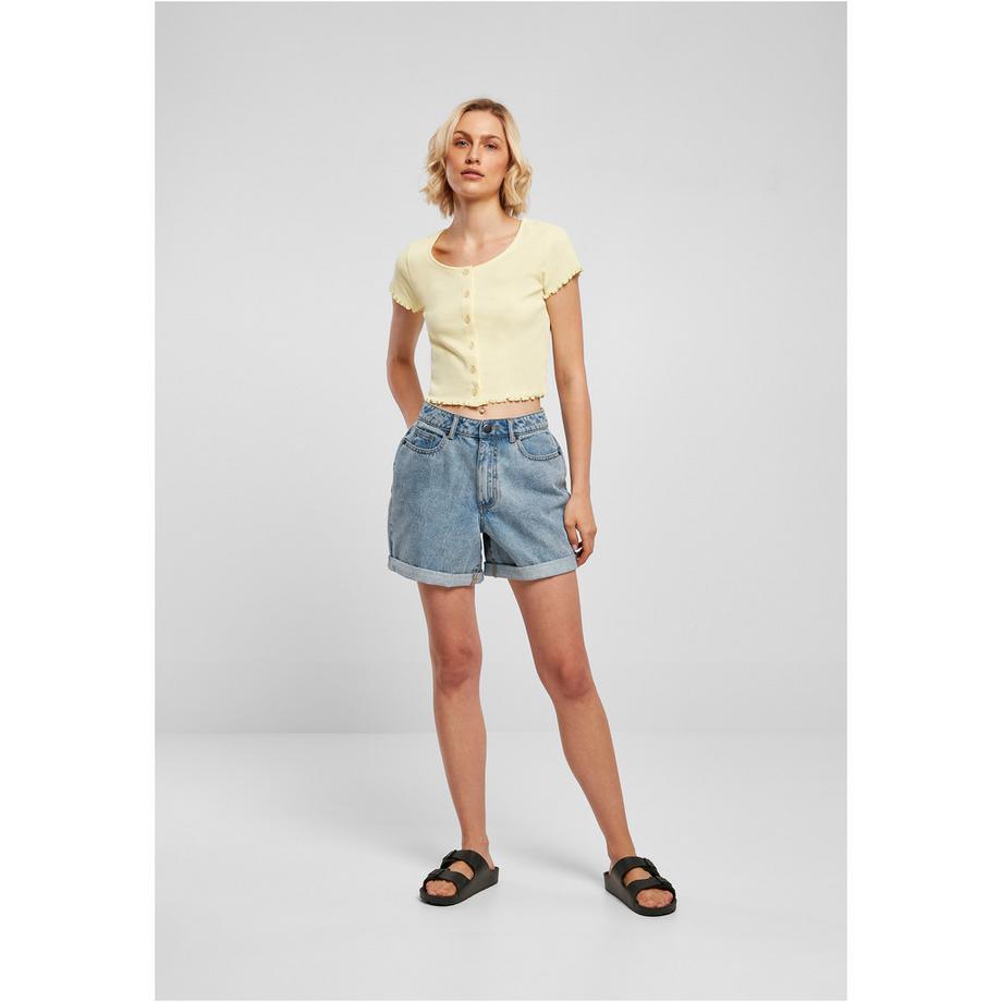 URBAN CLASSICS Geripptes Kurzarm T-Shirt mit Knopfleiste  