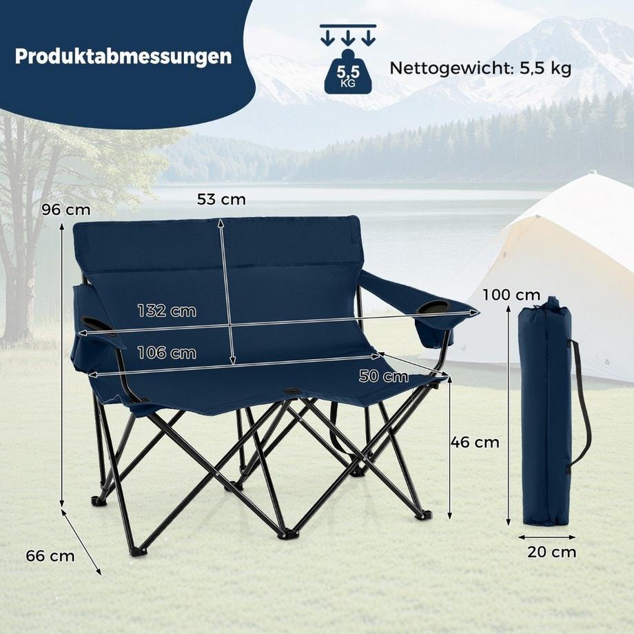 Northix Chaise de camping pour 2 personnes avec porte-gobelets  