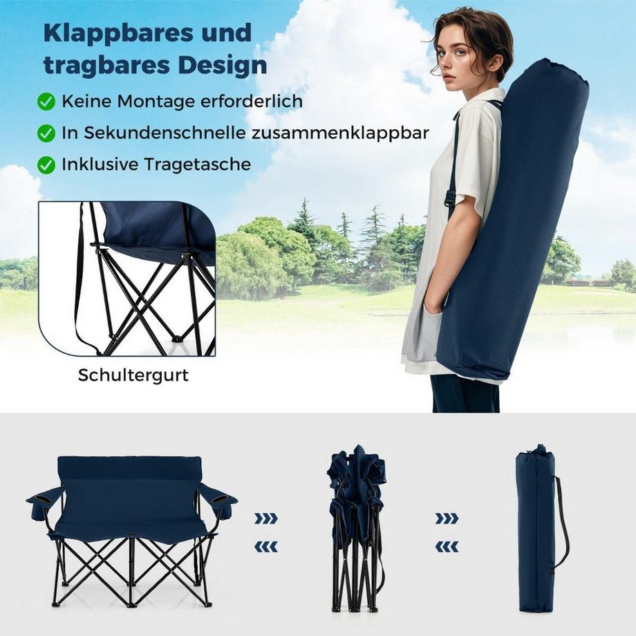 Northix Chaise de camping pour 2 personnes avec porte-gobelets  