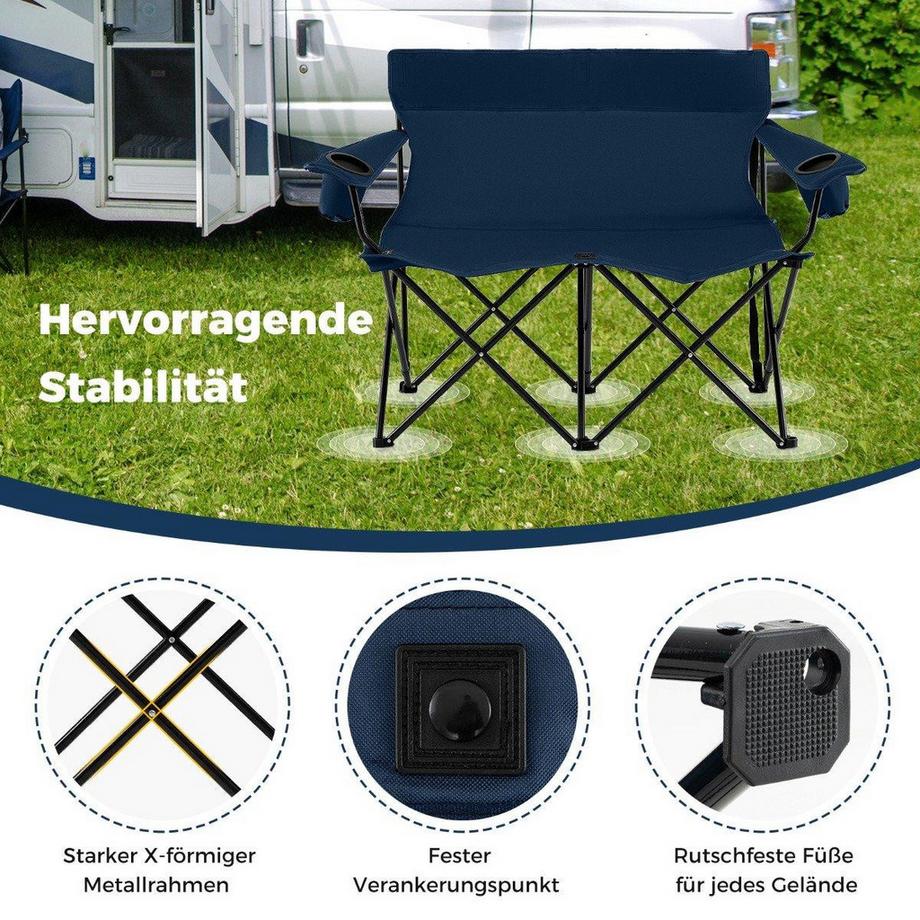 Northix Chaise de camping pour 2 personnes avec porte-gobelets  