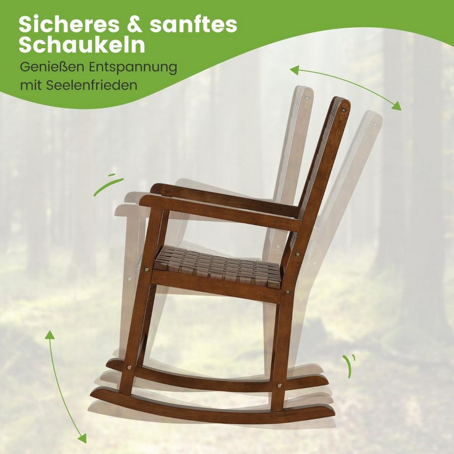 Northio Sedia a dondolo in legno con braccioli, rete in finta pelle e struttura ad albero in gomma marrone  