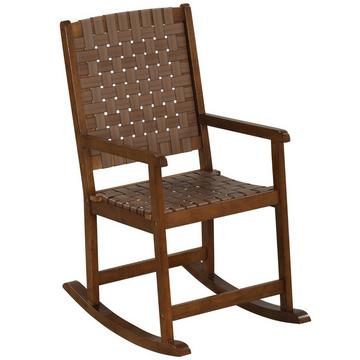 Rocking chair en bois avec accoudoirs & maille simili cuir & structure en hévéa marron