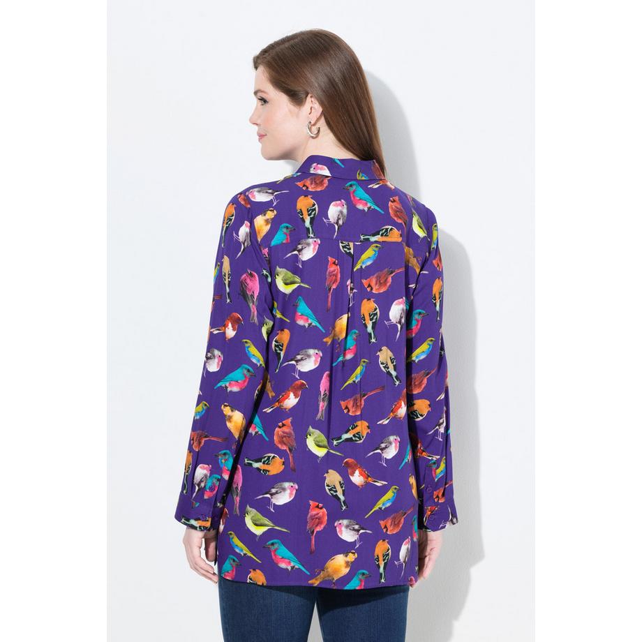 Ulla Popken Camicia Stampa Uccelli Maniche Lunghe  