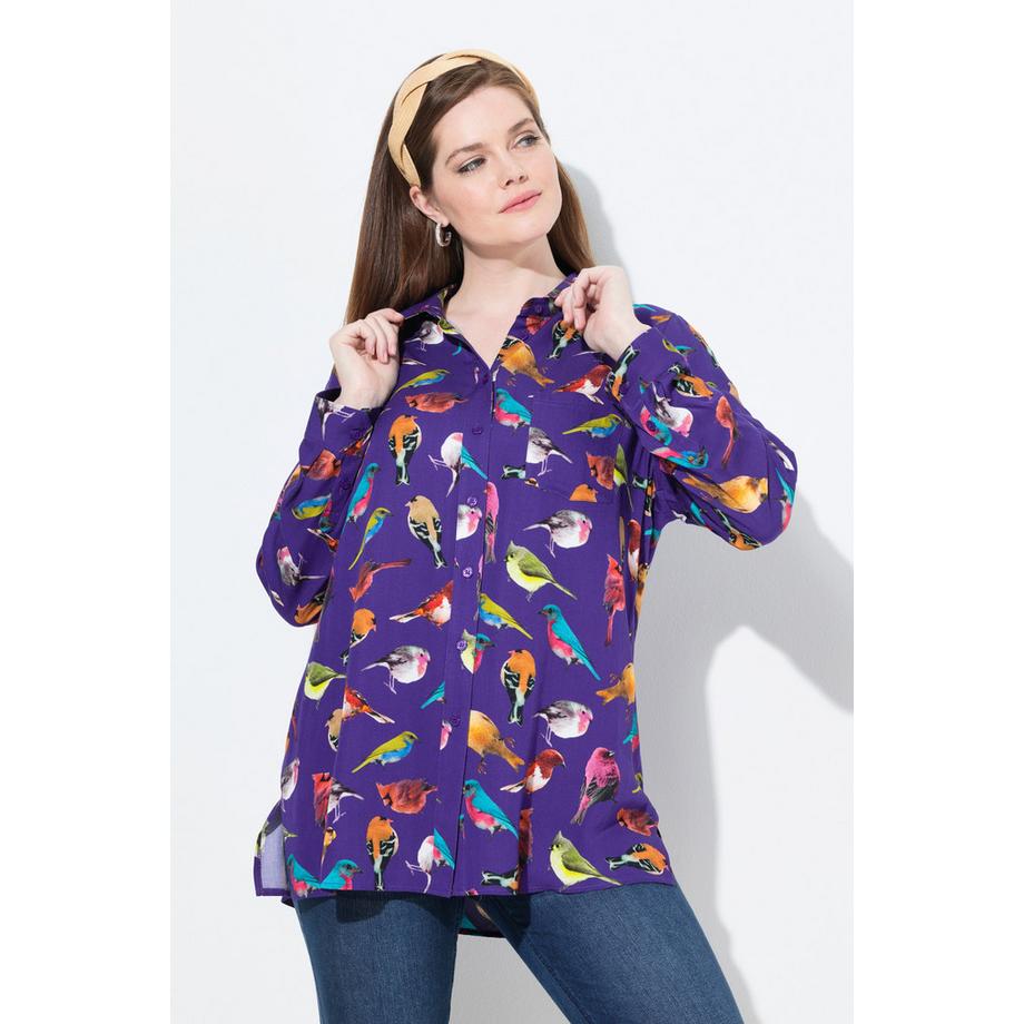 Ulla Popken Camicia Stampa Uccelli Maniche Lunghe  