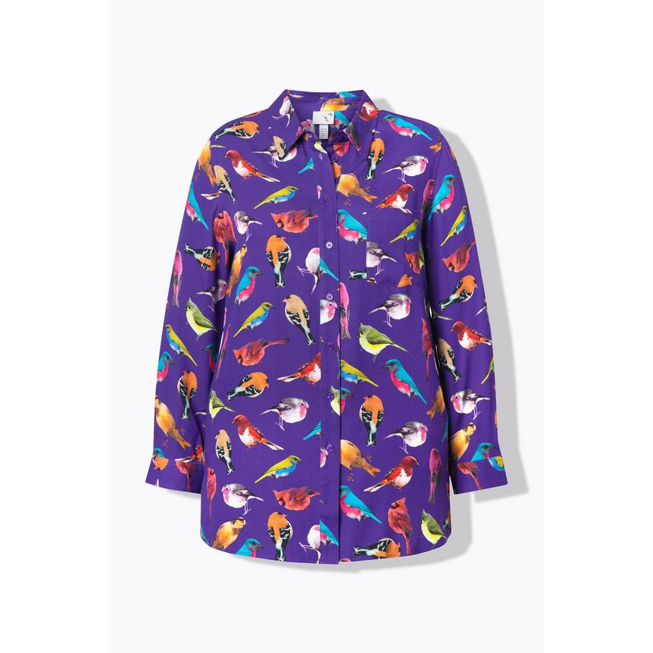 Ulla Popken Camicia Stampa Uccelli Maniche Lunghe  