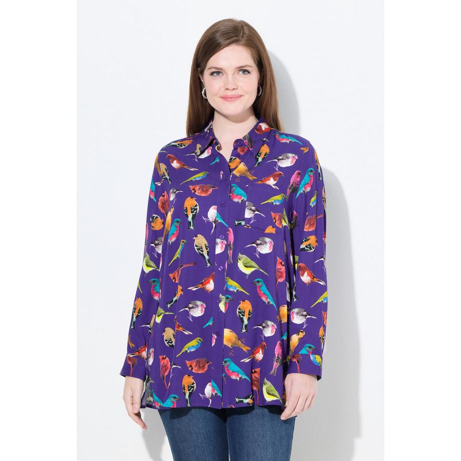 Ulla Popken Camicia Stampa Uccelli Maniche Lunghe  