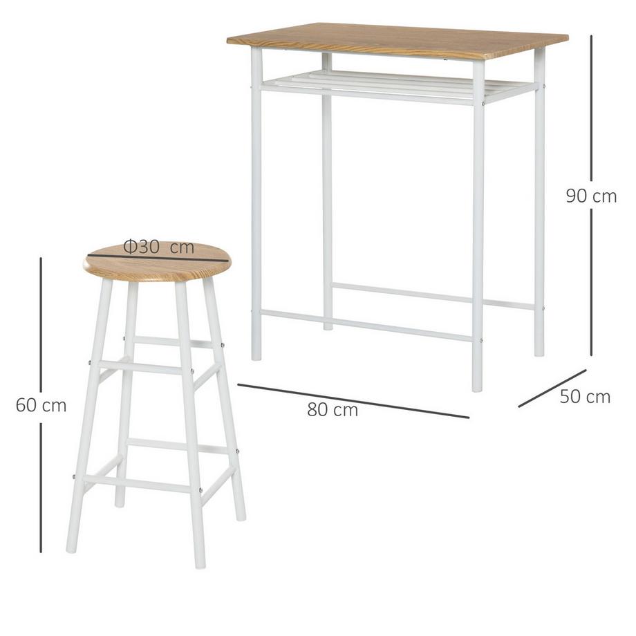 Northio Ensemble Table De Bar Avec Chaises De Cuisine Et Chaises Avec Paillasson Antidérapant, Table De Bar Et Tabouret De Bar Avec Étagère De Rangement, Mdf/Acier  
