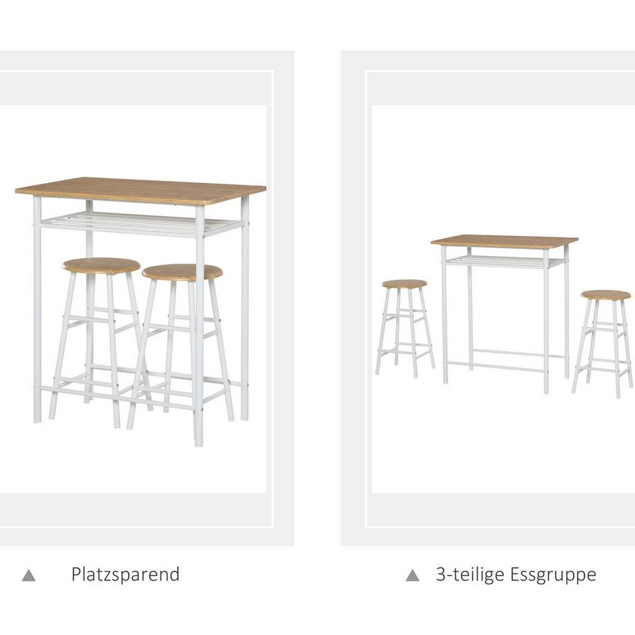 Northio Ensemble Table De Bar Avec Chaises De Cuisine Et Chaises Avec Paillasson Antidérapant, Table De Bar Et Tabouret De Bar Avec Étagère De Rangement, Mdf/Acier  