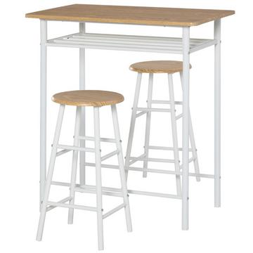 Ensemble Table De Bar Avec Chaises De Cuisine Et Chaises Avec Paillasson Antidérapant, Table De Bar Et Tabouret De Bar Avec Étagère De Rangement, Mdf/Acier
