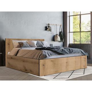 Vente-unique Bett mit Bettkasten - 140 x 190 cm - Holzfarben & Anthrazit + Matratze - ELPHEGE  